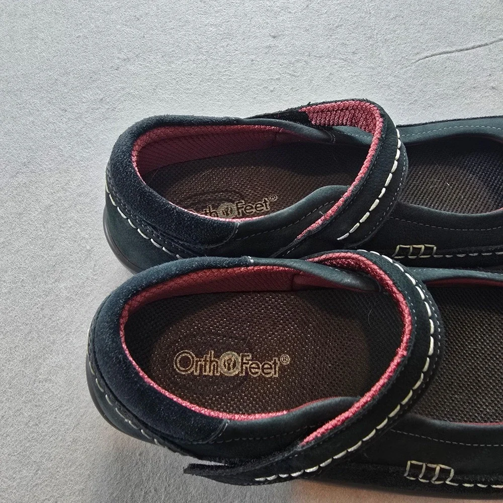 Orthofeet 863 Womens Black Leather Mary Jane Shoes Wide Width Size 10 D Comfort